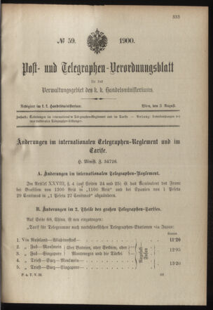 Post- und Telegraphen-Verordnungsblatt für das Verwaltungsgebiet des K.-K. Handelsministeriums 19000803 Seite: 1