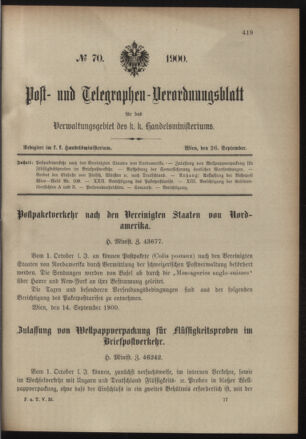 Post- und Telegraphen-Verordnungsblatt für das Verwaltungsgebiet des K.-K. Handelsministeriums