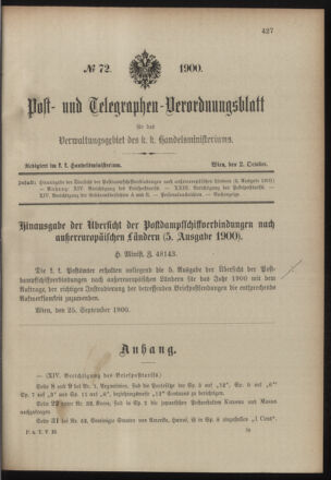 Post- und Telegraphen-Verordnungsblatt für das Verwaltungsgebiet des K.-K. Handelsministeriums 19001002 Seite: 1