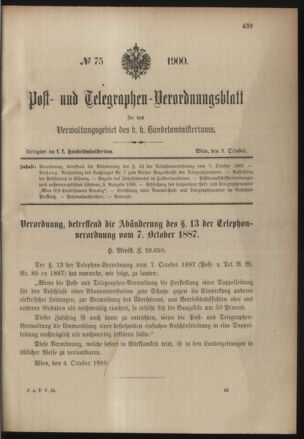 Post- und Telegraphen-Verordnungsblatt für das Verwaltungsgebiet des K.-K. Handelsministeriums 19001009 Seite: 1