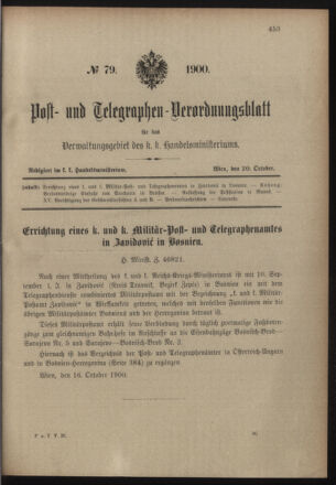 Post- und Telegraphen-Verordnungsblatt für das Verwaltungsgebiet des K.-K. Handelsministeriums 19001020 Seite: 1