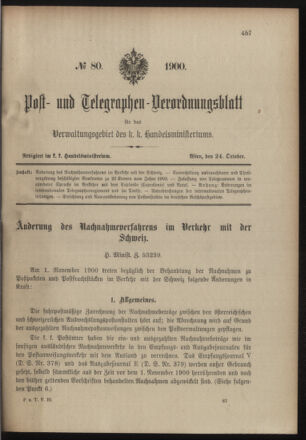 Post- und Telegraphen-Verordnungsblatt für das Verwaltungsgebiet des K.-K. Handelsministeriums