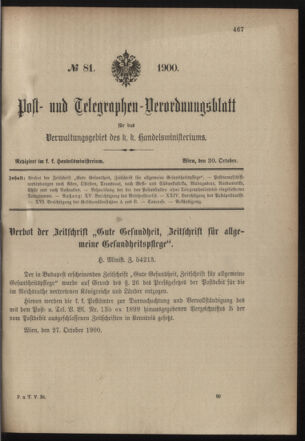 Post- und Telegraphen-Verordnungsblatt für das Verwaltungsgebiet des K.-K. Handelsministeriums