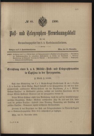 Post- und Telegraphen-Verordnungsblatt für das Verwaltungsgebiet des K.-K. Handelsministeriums 19001124 Seite: 23