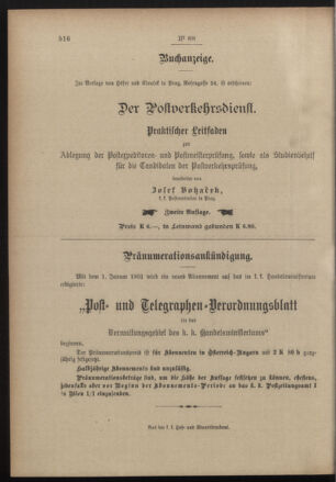 Post- und Telegraphen-Verordnungsblatt für das Verwaltungsgebiet des K.-K. Handelsministeriums 19001124 Seite: 26