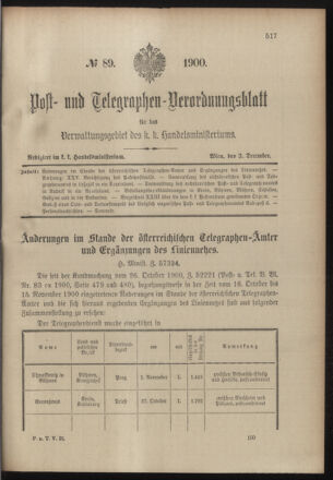 Post- und Telegraphen-Verordnungsblatt für das Verwaltungsgebiet des K.-K. Handelsministeriums 19001203 Seite: 1