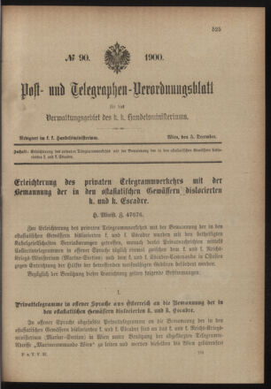 Post- und Telegraphen-Verordnungsblatt für das Verwaltungsgebiet des K.-K. Handelsministeriums