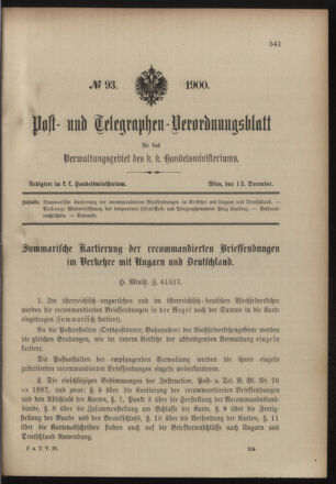 Post- und Telegraphen-Verordnungsblatt für das Verwaltungsgebiet des K.-K. Handelsministeriums 19001213 Seite: 1