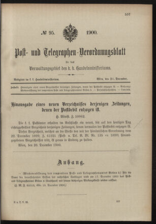 Post- und Telegraphen-Verordnungsblatt für das Verwaltungsgebiet des K.-K. Handelsministeriums 19001221 Seite: 1