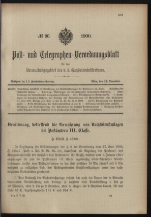 Post- und Telegraphen-Verordnungsblatt für das Verwaltungsgebiet des K.-K. Handelsministeriums 19001227 Seite: 1