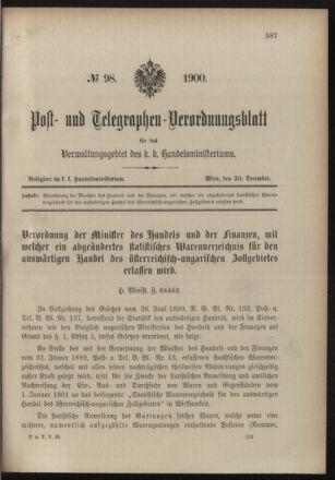 Post- und Telegraphen-Verordnungsblatt für das Verwaltungsgebiet des K.-K. Handelsministeriums