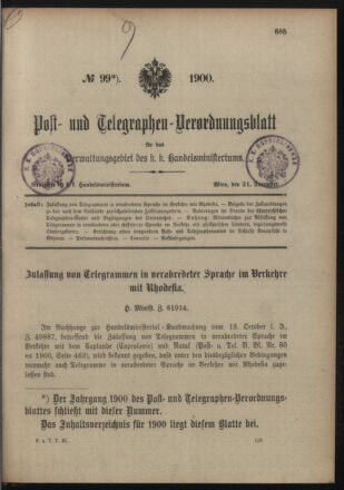 Post- und Telegraphen-Verordnungsblatt für das Verwaltungsgebiet des K.-K. Handelsministeriums 19001231 Seite: 1