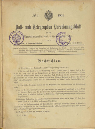 Post- und Telegraphen-Verordnungsblatt für das Verwaltungsgebiet des K.-K. Handelsministeriums 19010105 Seite: 1