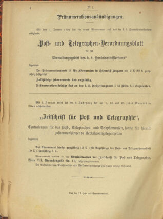 Post- und Telegraphen-Verordnungsblatt für das Verwaltungsgebiet des K.-K. Handelsministeriums 19010105 Seite: 4