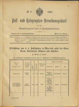 Post- und Telegraphen-Verordnungsblatt für das Verwaltungsgebiet des K.-K. Handelsministeriums 19010109 Seite: 1