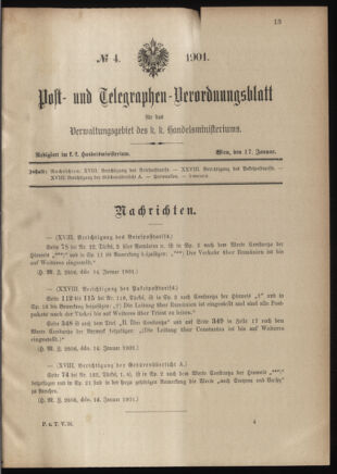 Post- und Telegraphen-Verordnungsblatt für das Verwaltungsgebiet des K.-K. Handelsministeriums 19010117 Seite: 1