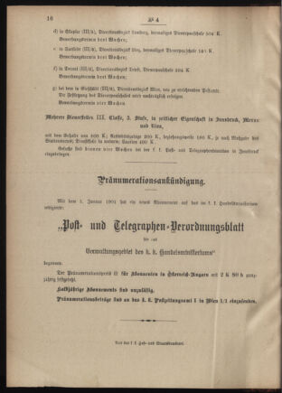 Post- und Telegraphen-Verordnungsblatt für das Verwaltungsgebiet des K.-K. Handelsministeriums 19010117 Seite: 4