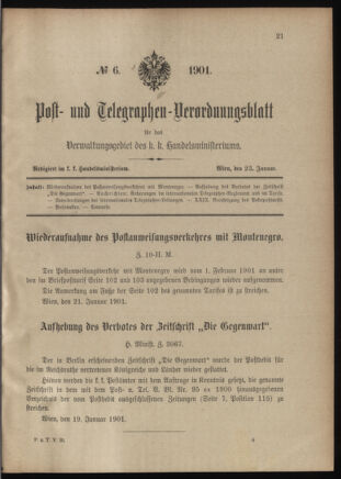 Post- und Telegraphen-Verordnungsblatt für das Verwaltungsgebiet des K.-K. Handelsministeriums 19010123 Seite: 1