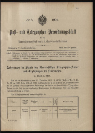 Post- und Telegraphen-Verordnungsblatt für das Verwaltungsgebiet des K.-K. Handelsministeriums 19010129 Seite: 1