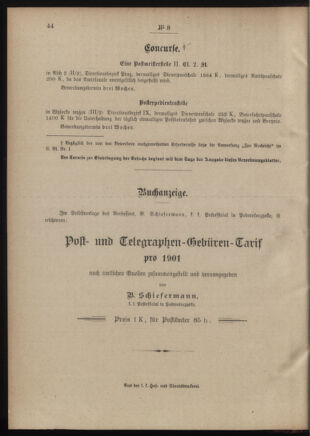 Post- und Telegraphen-Verordnungsblatt für das Verwaltungsgebiet des K.-K. Handelsministeriums 19010129 Seite: 14