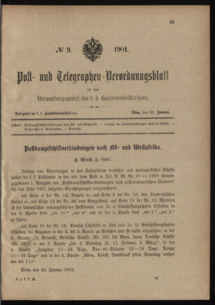 Post- und Telegraphen-Verordnungsblatt für das Verwaltungsgebiet des K.-K. Handelsministeriums 19010131 Seite: 1