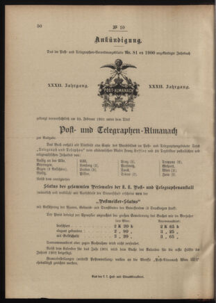 Post- und Telegraphen-Verordnungsblatt für das Verwaltungsgebiet des K.-K. Handelsministeriums 19010204 Seite: 4