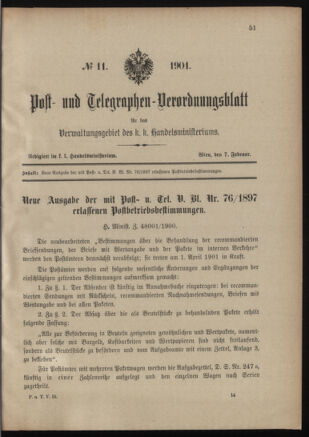 Post- und Telegraphen-Verordnungsblatt für das Verwaltungsgebiet des K.-K. Handelsministeriums 19010207 Seite: 1