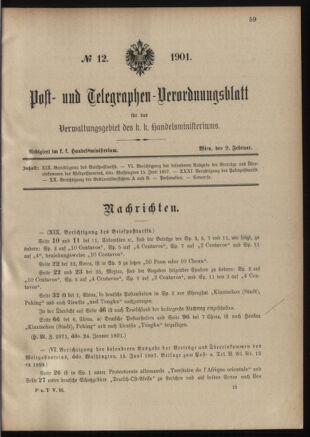 Post- und Telegraphen-Verordnungsblatt für das Verwaltungsgebiet des K.-K. Handelsministeriums 19010209 Seite: 1