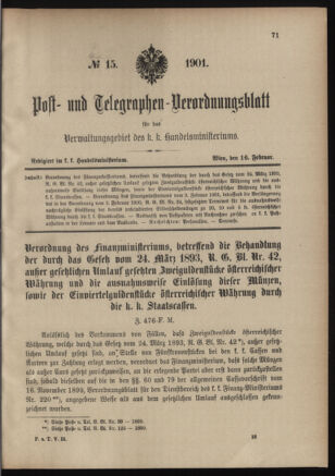 Post- und Telegraphen-Verordnungsblatt für das Verwaltungsgebiet des K.-K. Handelsministeriums 19010216 Seite: 1