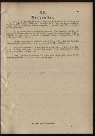 Post- und Telegraphen-Verordnungsblatt für das Verwaltungsgebiet des K.-K. Handelsministeriums 19010221 Seite: 3