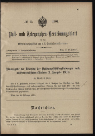 Post- und Telegraphen-Verordnungsblatt für das Verwaltungsgebiet des K.-K. Handelsministeriums 19010226 Seite: 1