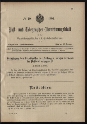 Post- und Telegraphen-Verordnungsblatt für das Verwaltungsgebiet des K.-K. Handelsministeriums 19010228 Seite: 1