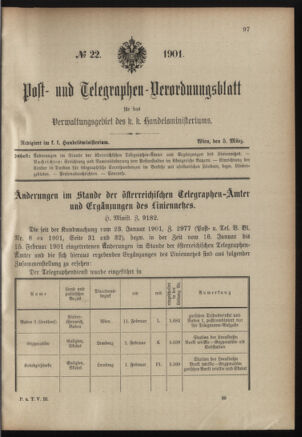 Post- und Telegraphen-Verordnungsblatt für das Verwaltungsgebiet des K.-K. Handelsministeriums 19010305 Seite: 1