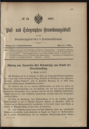 Post- und Telegraphen-Verordnungsblatt für das Verwaltungsgebiet des K.-K. Handelsministeriums 19010309 Seite: 1