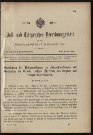 Post- und Telegraphen-Verordnungsblatt für das Verwaltungsgebiet des K.-K. Handelsministeriums 19010312 Seite: 1