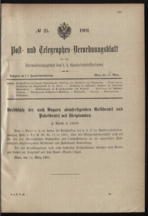 Post- und Telegraphen-Verordnungsblatt für das Verwaltungsgebiet des K.-K. Handelsministeriums 19010315 Seite: 1