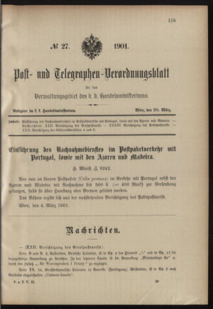 Post- und Telegraphen-Verordnungsblatt für das Verwaltungsgebiet des K.-K. Handelsministeriums 19010320 Seite: 1