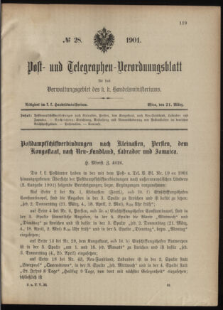 Post- und Telegraphen-Verordnungsblatt für das Verwaltungsgebiet des K.-K. Handelsministeriums 19010321 Seite: 1