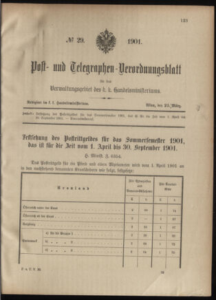 Post- und Telegraphen-Verordnungsblatt für das Verwaltungsgebiet des K.-K. Handelsministeriums 19010323 Seite: 1