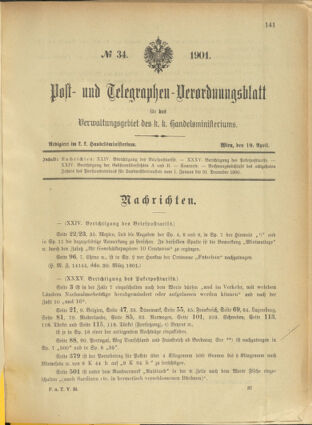 Post- und Telegraphen-Verordnungsblatt für das Verwaltungsgebiet des K.-K. Handelsministeriums 19010410 Seite: 1