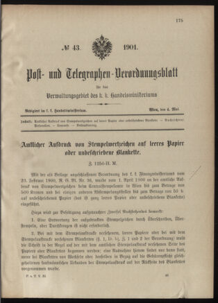 Post- und Telegraphen-Verordnungsblatt für das Verwaltungsgebiet des K.-K. Handelsministeriums 19010504 Seite: 1