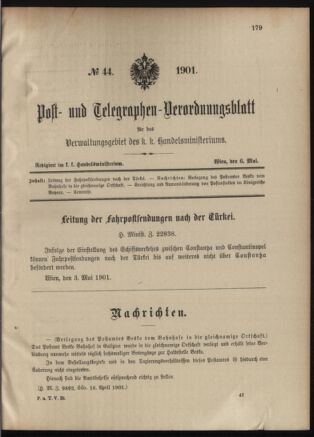 Post- und Telegraphen-Verordnungsblatt für das Verwaltungsgebiet des K.-K. Handelsministeriums 19010506 Seite: 1