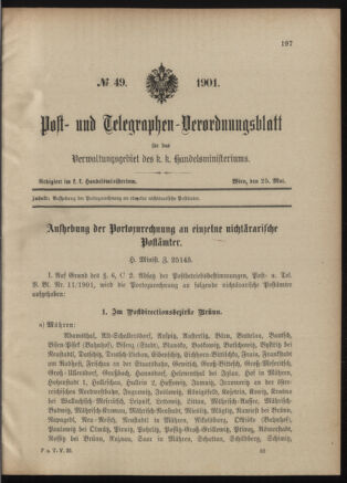 Post- und Telegraphen-Verordnungsblatt für das Verwaltungsgebiet des K.-K. Handelsministeriums 19010525 Seite: 1