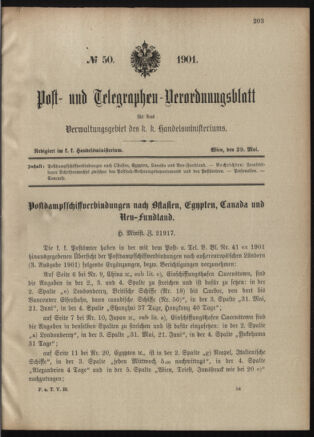 Post- und Telegraphen-Verordnungsblatt für das Verwaltungsgebiet des K.-K. Handelsministeriums 19010529 Seite: 1