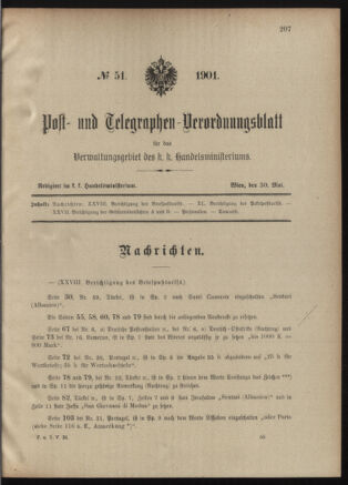 Post- und Telegraphen-Verordnungsblatt für das Verwaltungsgebiet des K.-K. Handelsministeriums 19010530 Seite: 1