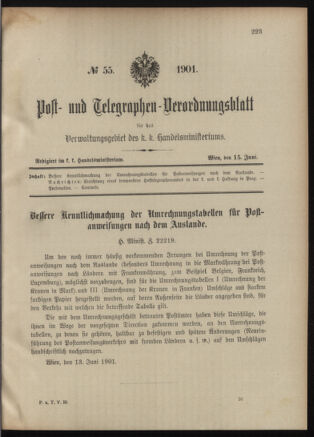 Post- und Telegraphen-Verordnungsblatt für das Verwaltungsgebiet des K.-K. Handelsministeriums 19010615 Seite: 1