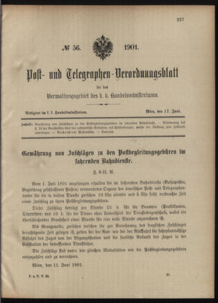 Post- und Telegraphen-Verordnungsblatt für das Verwaltungsgebiet des K.-K. Handelsministeriums 19010617 Seite: 1