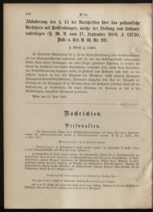 Post- und Telegraphen-Verordnungsblatt für das Verwaltungsgebiet des K.-K. Handelsministeriums 19010617 Seite: 2