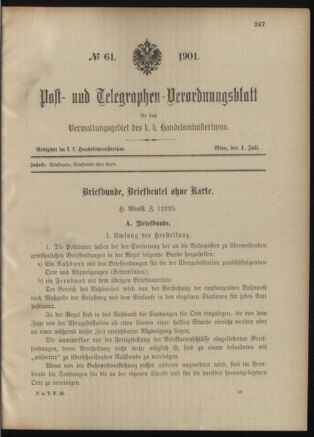 Post- und Telegraphen-Verordnungsblatt für das Verwaltungsgebiet des K.-K. Handelsministeriums 19010701 Seite: 1