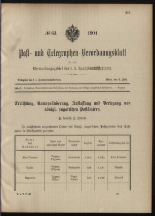 Post- und Telegraphen-Verordnungsblatt für das Verwaltungsgebiet des K.-K. Handelsministeriums 19010704 Seite: 1